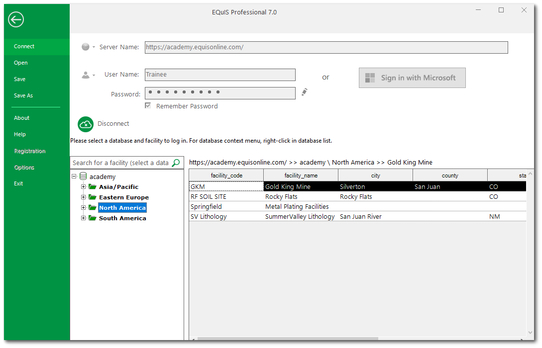 pro-connection-database-facility-selection